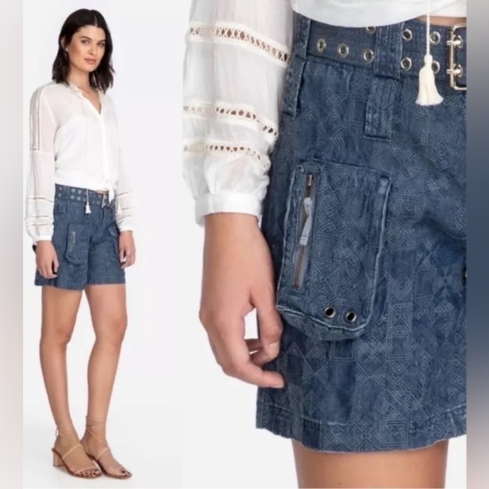 Johnny Was Zuma Denim Shorts with Belt in Dark Blue